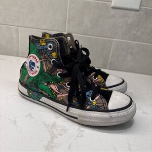 Converse Kids' Black Canvas High-Top Sneakers dinosaur dinoverse junior sz 1